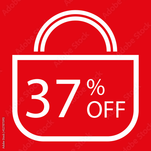 37 percent off. Red banner with shopping bag illustration. 