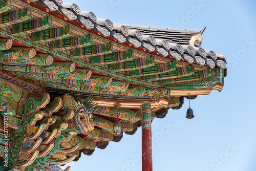 Windbell and scenery of Korean traditional temple. A landscape of a traditional Korean temple. 
