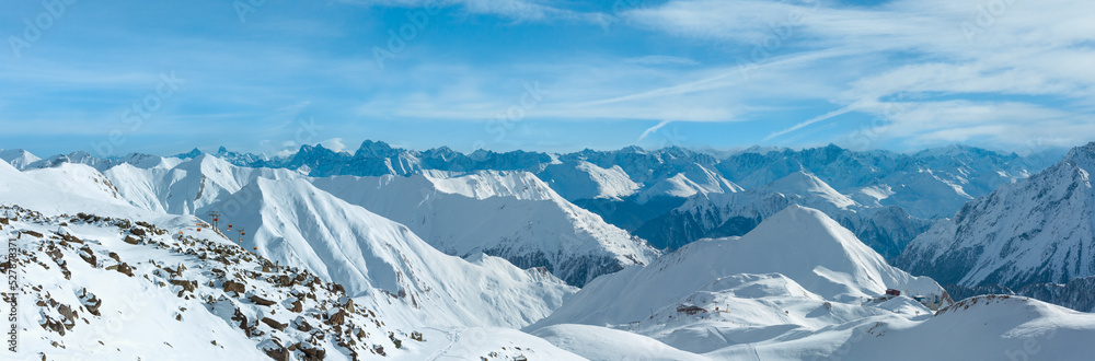 Silvretta Alps winter view (Austria). Panorama.