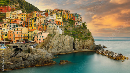 Fotografie, Obraz Panoramic view of a village on the coast, Cinque Terre, Liguria, Italy