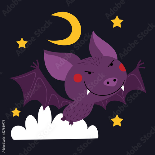 Little flying vampire, Halloween illustration