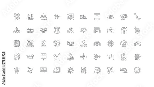 Distribution concept illustration, linear icons, line signs set, vector collection