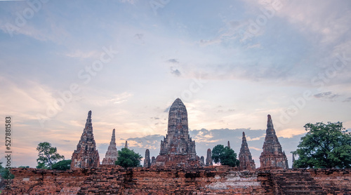 temples and ancient sites Evening time in Phra Nakhon Si Ayutthaya Province, Thailand.