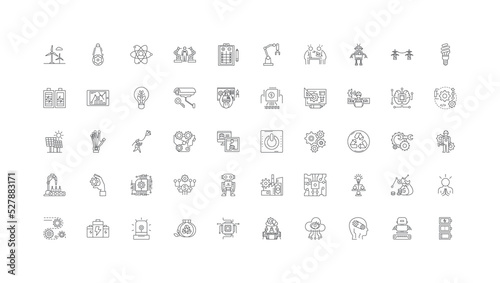 Energy concept illustration, linear icons, line signs set, vector collection