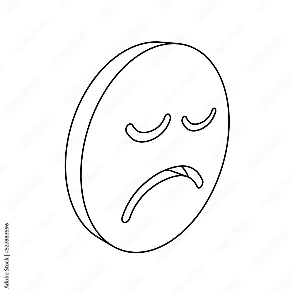 The outline of a large depression symbol is made with black lines. 3D view of the object in perspective. Vector illustration on white background The outline of a large depression symbol is made with black lines. 3D view of the object in perspective. Vector illustration on white background