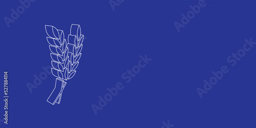 The outline of a large wheat symbol made of white lines on the left. 3D view of the object in perspective. Vector illustration on indigo background