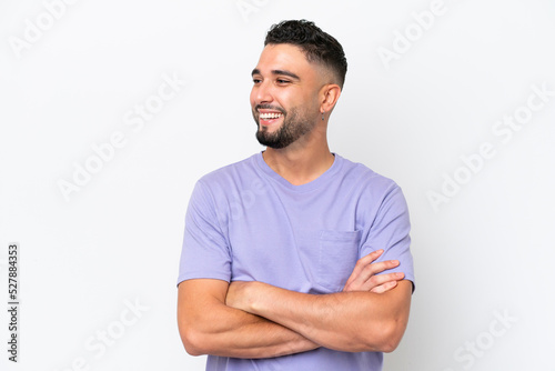 Young Arab handsome man isolated on white background happy and smiling