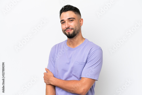 Young Arab handsome man isolated on white background laughing