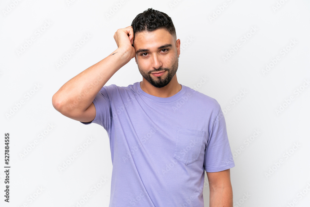 Young Arab handsome man isolated on white background with an expression of frustration and not understanding Young Arab handsome man isolated on white background with an expression of frustration and not understanding