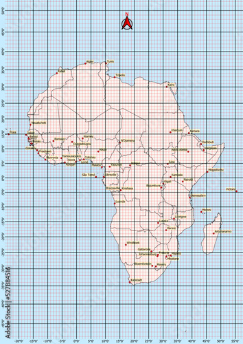 Africa Map  Geographic Coordinates latitude and longitude German language