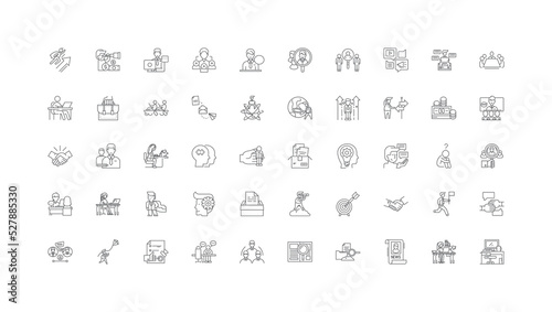 Job searching concept illustration, linear icons, line signs set, vector collection