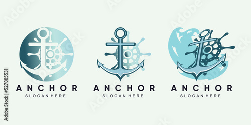 Set of anchor logo design bundle for sailor icon with creative concept Premium Vector