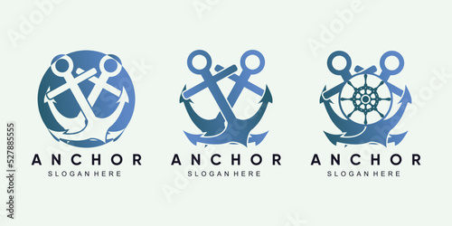 Set of anchor logo design bundle for sailor icon with creative concept Premium Vector