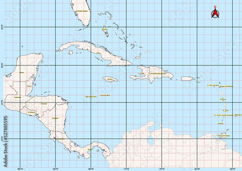 Central America Map Geographic Coordinates latitude and longitude German language