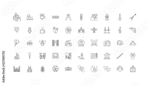 Culture concept illustration, linear icons, line signs set, vector collection