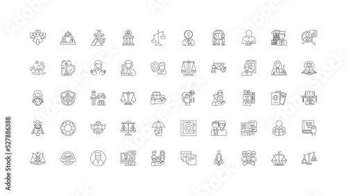 Legal ideas, linear icons, line signs set, vector collection