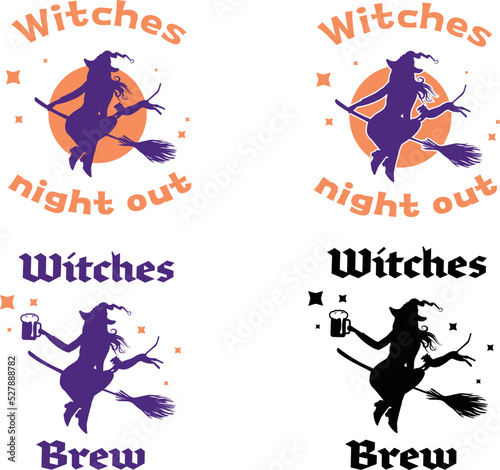 Halloween fun t-shirt witches design, Halloween night out, Witches brew design, cut design, silhouette.