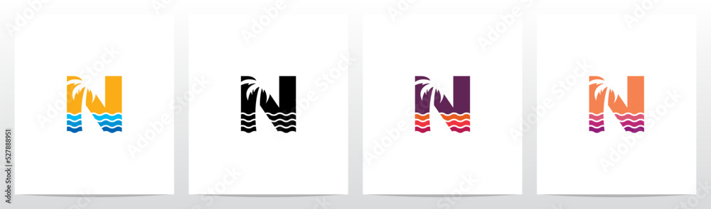 Fototapeta premium Palm Tree On Letter Logo Design N