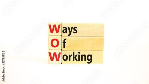 WOW ways of working symbol. Concept words WOW ways of working on wooden blocks on a beautiful white table white background. Business and WOW ways of working concept. Copy space.