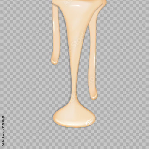 Flowing realistic liquid mayonnaise on transparent background.Spreading cheese, cream, milk, cream or yogurt.