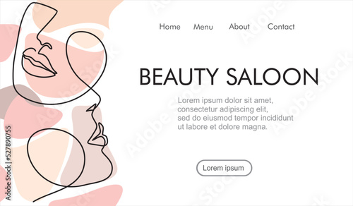Woman face continuous one line vector drawing. Style templates with abstract female face and butterflies. Can used for logo, emblem, slide show and banner. Illustration with quote template