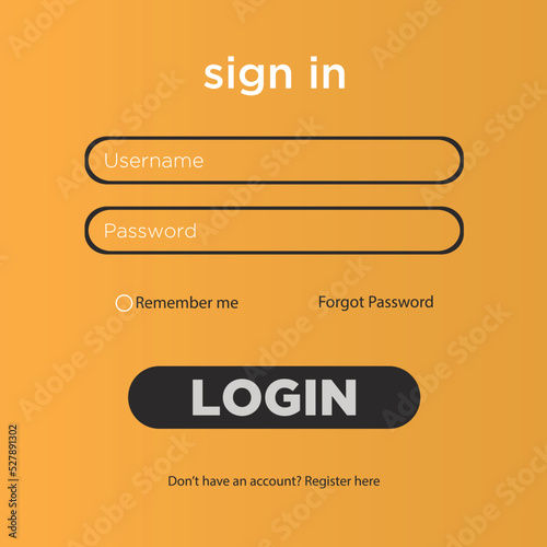 sign in, login screen, Vector template design, Website ui concept