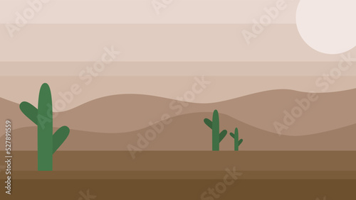 A simple desert landscape with cacti. Vector