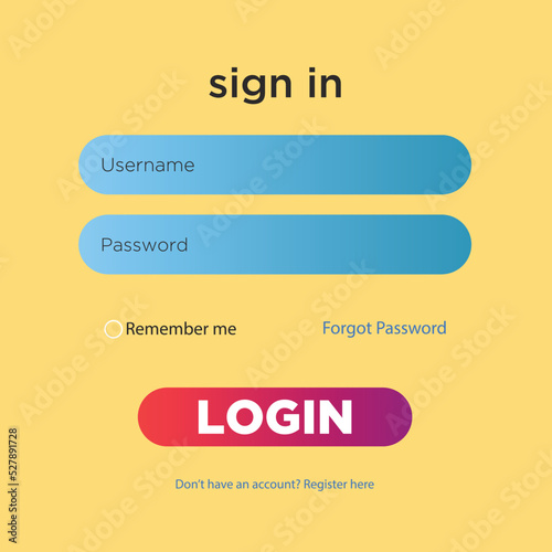 sign in, login screen, Vector template design, Website ui concept