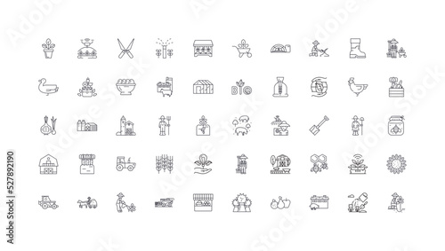 Farming ideas, linear icons, line signs set, vector collection