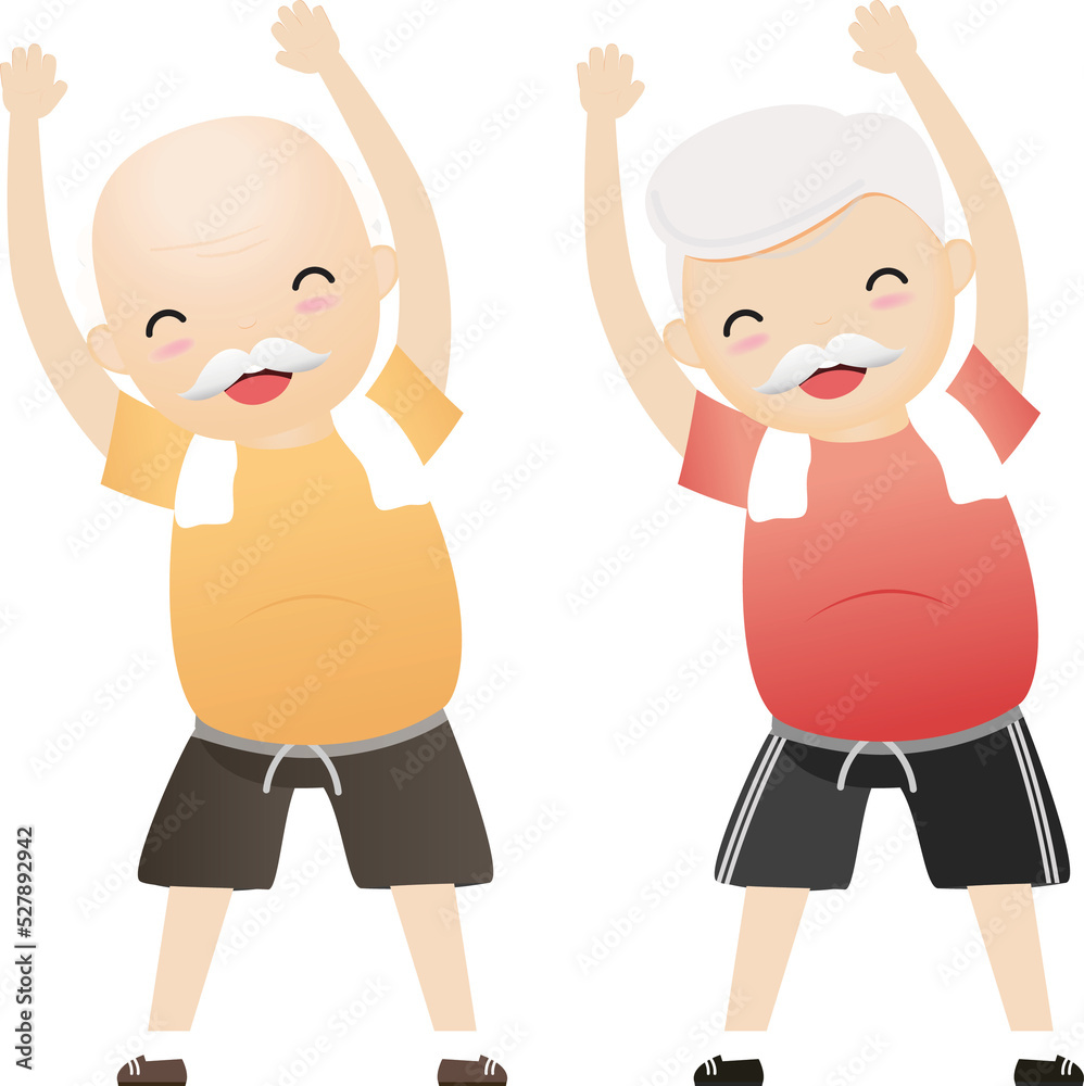 Elderly people exercising. Active healthy workout aged people. Old man making morning exercises. Elderly people exercising. Active healthy workout aged people. Old man making morning exercises.