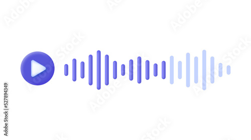 3D Voice message with play icon and speech sound wave isolated on white background. Audio chat element.