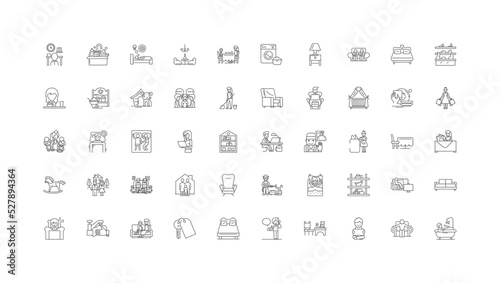 Living at home ideas, linear icons, line signs set, vector collection