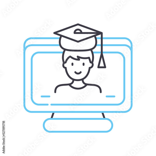 graduation online line icon, outline symbol, vector illustration, concept sign