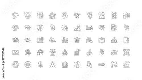 Networking people concept illustration, linear icons, line signs set, vector collection