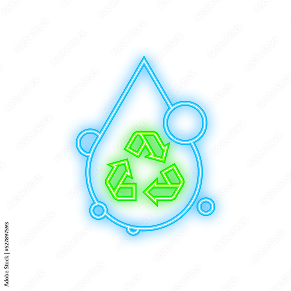 Recycling and save water neon icon. Water conservation. Vector stock illustration. Recycling and save water neon icon. Water conservation. Vector stock illustration.