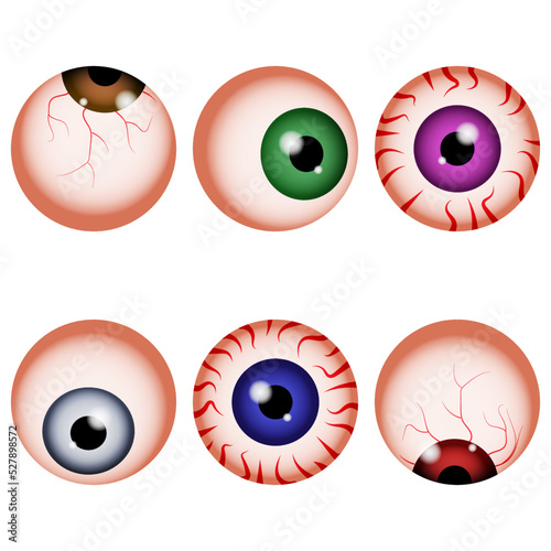 Spooky Halloween eyeballs. Realistic eyes set