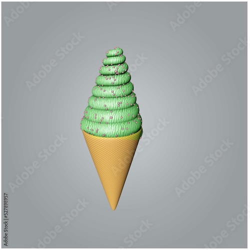 pistachio cone ice cream illustration 3d