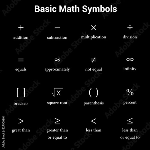 Basic math symbols on black background