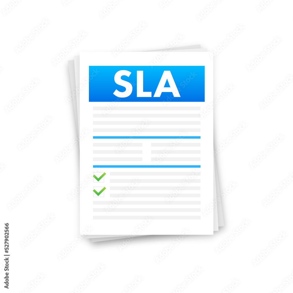 SLA - Service Level Agreement. Commitment between a service provider and a client. Vector stock illustration. SLA - Service Level Agreement. Commitment between a service provider and a client. Vector stock illustration.