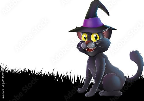 Halloween full moon witch cat