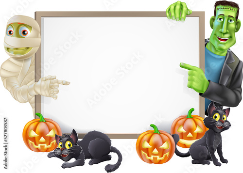 Halloween Sign with Mummy a...