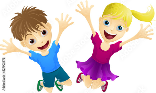 Happy children jumping in t...