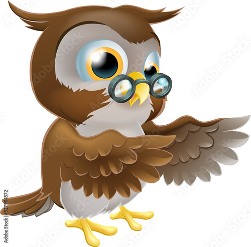 Pointing Cute Cartoon Owl