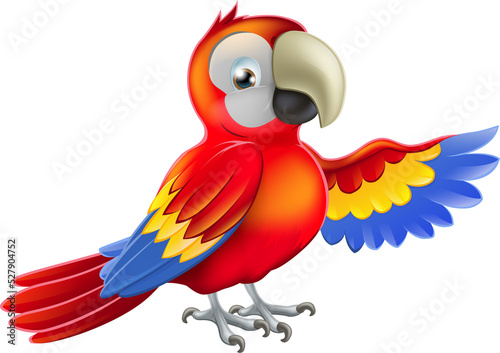 Red pointing cartoon parrot