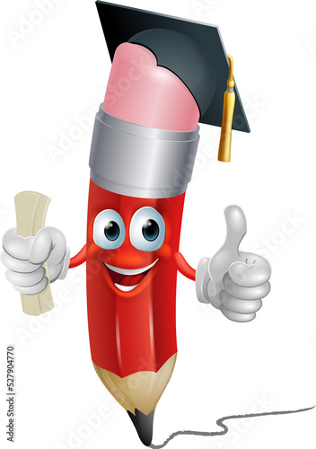 Pencil mascot graduating