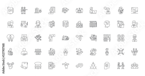 Business intelligence ideas, linear icons, line signs set, vector collection