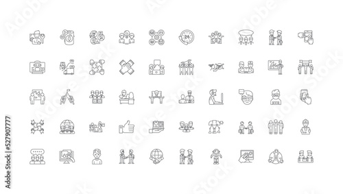 Hr manager concept illustration, linear icons, line signs set, vector collection
