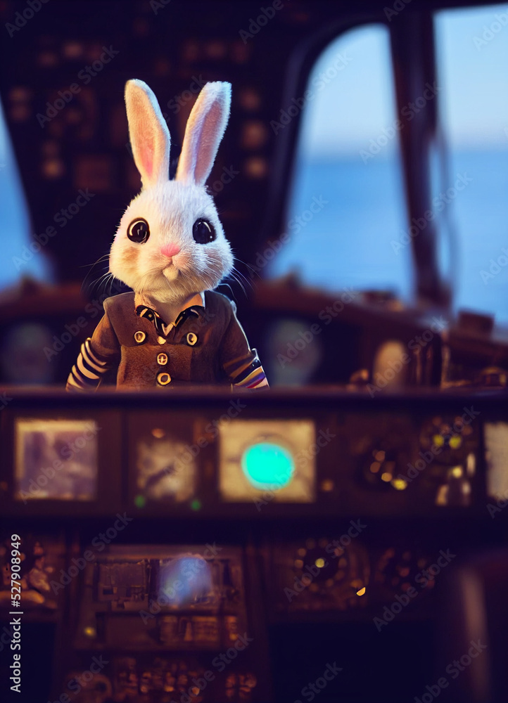 a cute fluffy rabbit in a captain's cap and a naval uniform is in ...