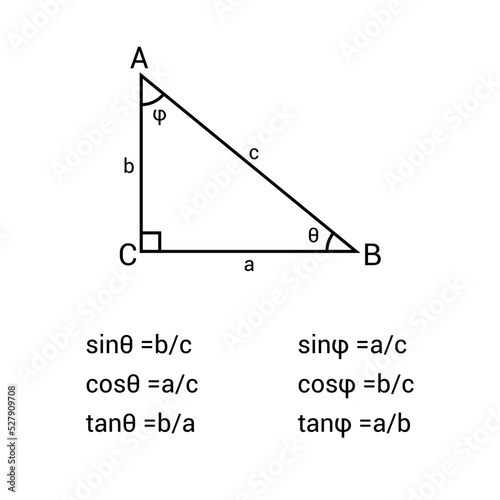 Trigonometric ratios of a triangle. sine cosine and tangent photo
