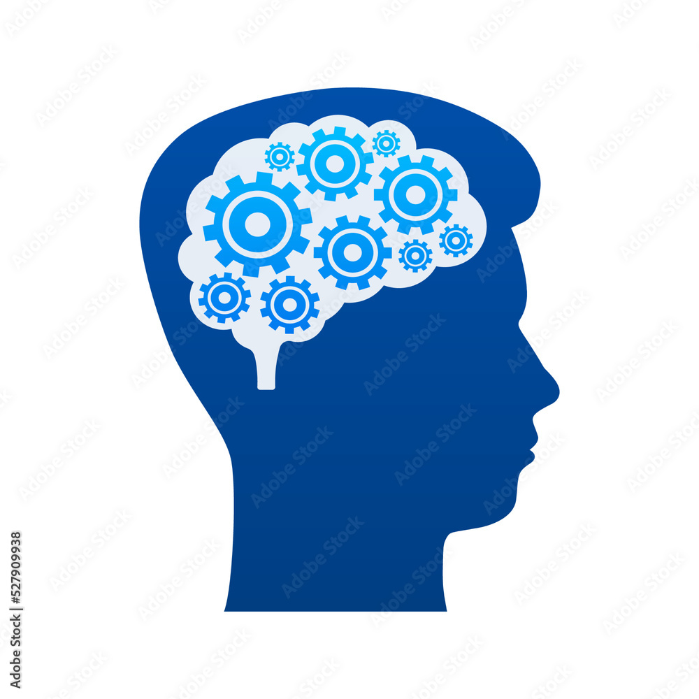 Abstract icon with silhouette man head gears on light background. Mental health concept. Business concept. Isolated vector. Abstract icon with silhouette man head gears on light background. Mental health concept. Business concept. Isolated vector.